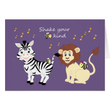 Carte musicale d'animaux de zèbre et de lion de