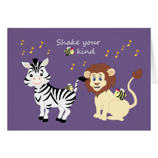 Carte musicale d'animaux de zèbre et de lion de