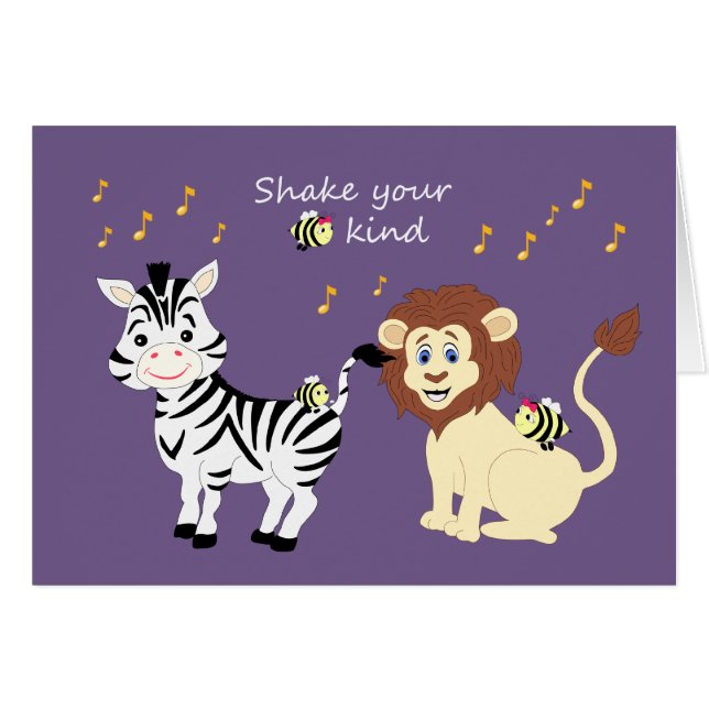 Carte musicale d'animaux de zèbre et de lion de (Devant Horizontal)