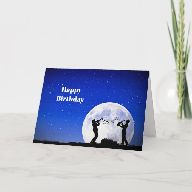 Carte Musiciens Pleine lune bleue Anniversaire (Devant)