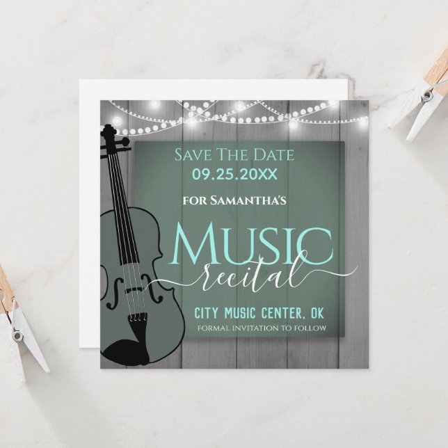 Carte Musique de violon Considérant Enregistrer la date (Devant/Arrière en situation)