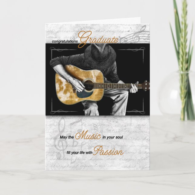 Carte Musique Diplômée Félicitations Guitariste (Devant)