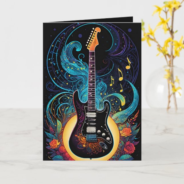 Carte Musique Et Guitare Électrique Rose Vierge (Fleur jaune)