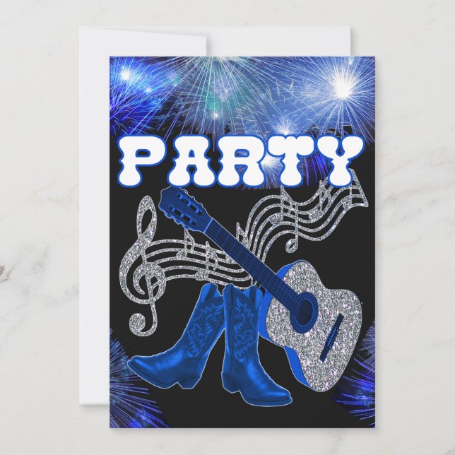 Carte Musique Occidentale Guitare Bleue Et Bottes Cowboy (Devant)