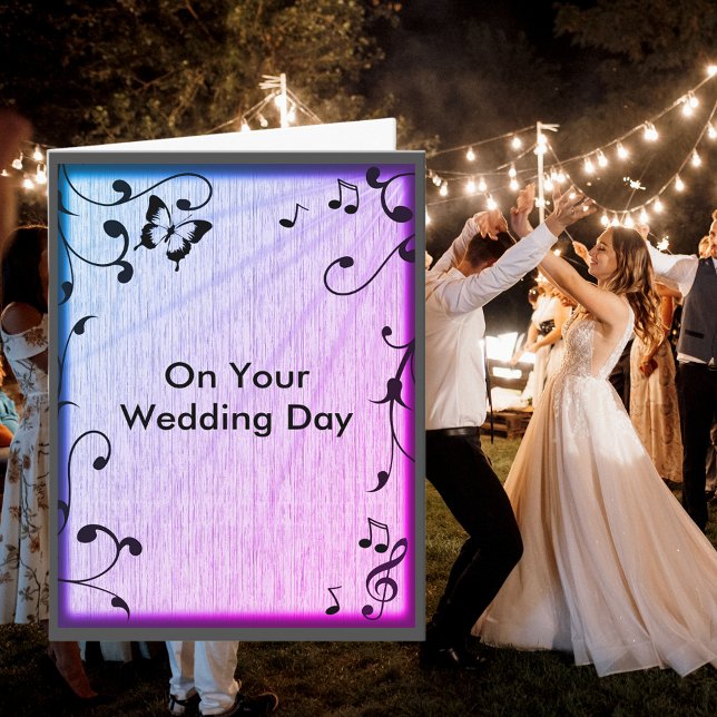 Carte Musique Papillon Feuille Bleu & Purple Mariage Boi (Music Butterfly Leaves Blue & Purple Wood Wedding Card Cover)