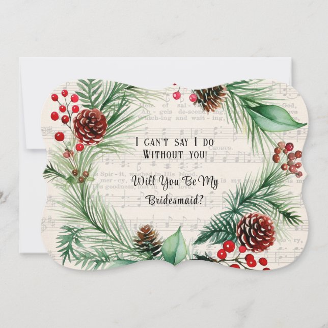 Carte Musique Rouge Berry Wreath Serez-Vous Ma Bridesmai (Devant)