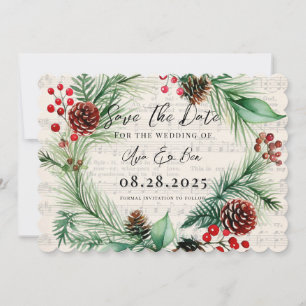 Carte Musique Rouge Berry Wreath Wedding Enregistrer La 