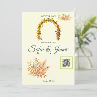 Carte Mustard Gold Pampas Arch Save The Date QR | Autumn