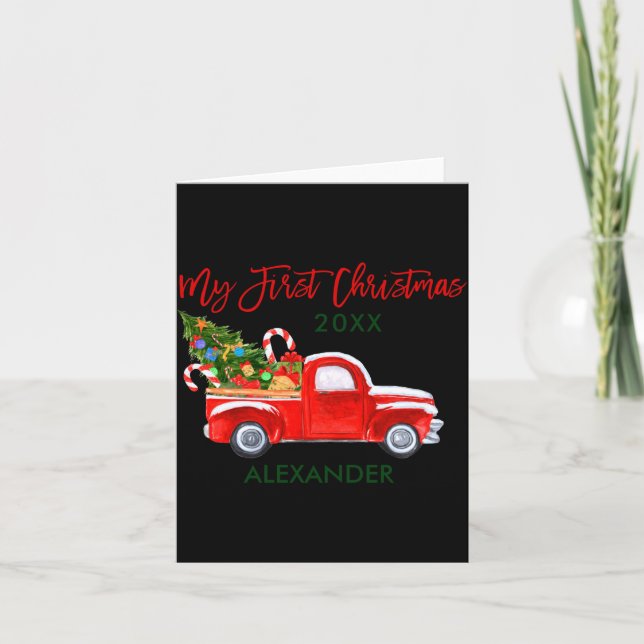 Carte My First Christmas Truck Candy Canes Green Red Bab (Devant)