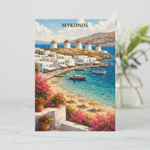 Carte Mykonos Grèce Moulins Rétro Illustration de Voyage