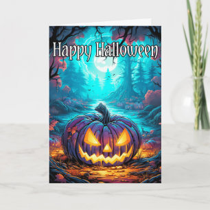 Carte Mystérieux Citrouille Éffrayant brillant   Hallowe