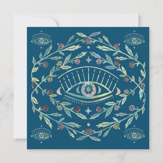 Carte Mystical Eye Roses Vines Magique Boho Carré Card (Devant)