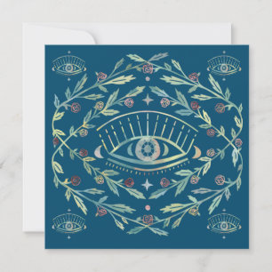 Carte Mystical Eye Roses Vines Magique Boho Carré Card