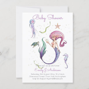 Carte Mythical Mermaid and Friends Baby shower Incl Env.