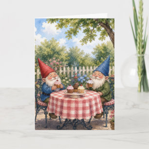 Carte Nains de jardin mangeant des cupcakes d'anniversai