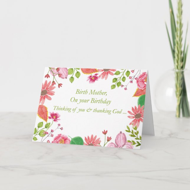 Carte Naissance Mère Aquarelle Fleurs Religieux Annivers (Devant)