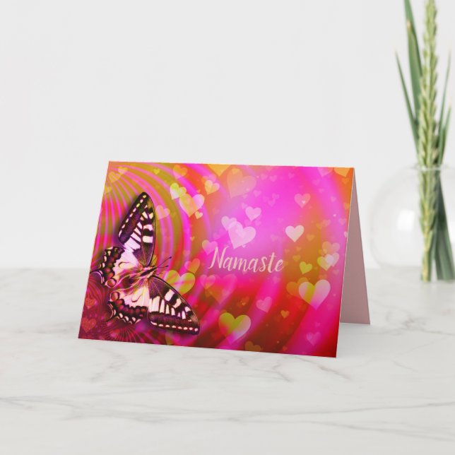 Carte Namaste Citation Merci Romantique Coeurs papillons (Devant)