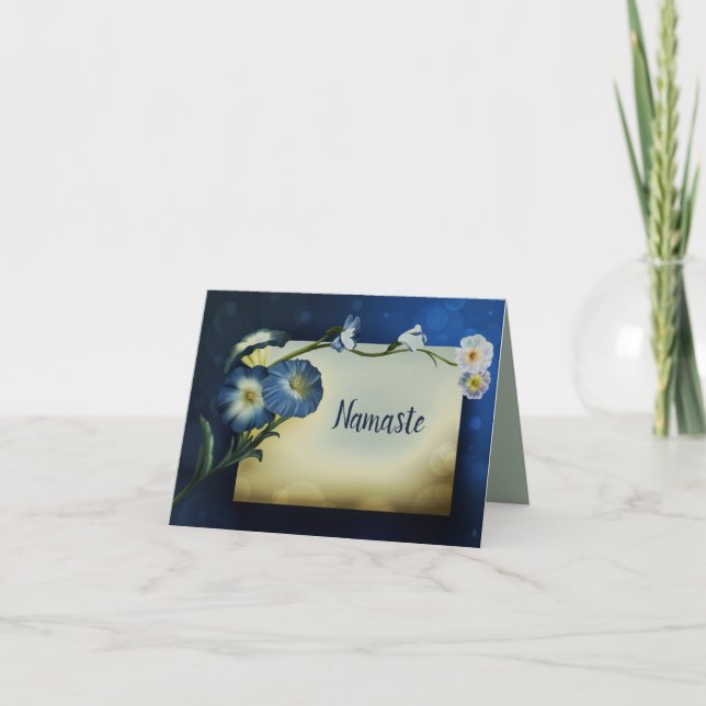 Carte Namaste Merci élégant bleu Floral Design (Devant)