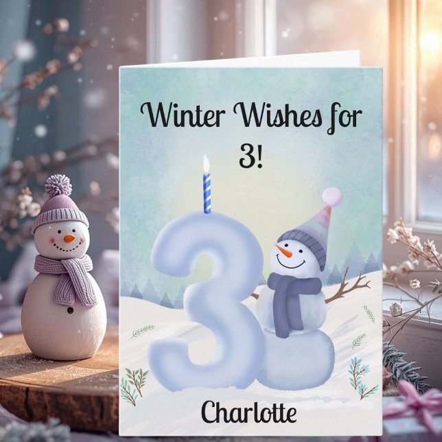 Carte Name 3rd Birthday Snowman with Snowy Three (Créateur téléchargé)