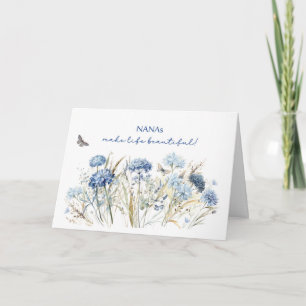 Carte Nana Anniversaire Dusty Blue Fleurs sauvages