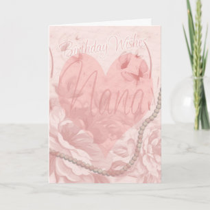 Carte Nana Anniversaire, Rose Floral, Coeur Avec B