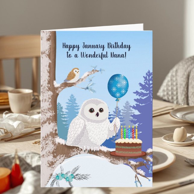 Carte Nana Happy January Birthday Snowy Owl (Créateur téléchargé)