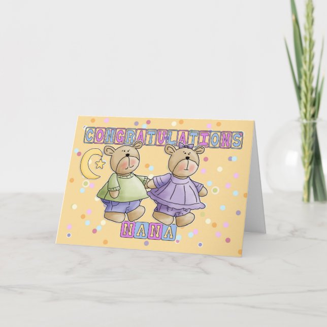 Carte Nana To New Baby Twins Félicitations (Devant)