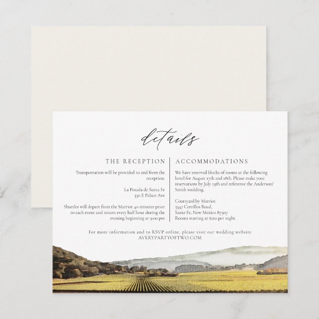 Carte NAPA Watercolor Skyline Travel Details Card (Devant / Derrière)