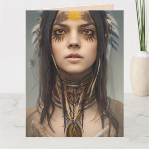 CARTE NATIVE AMÉRICAINE JOLIE FEMME ART NAISSANCE