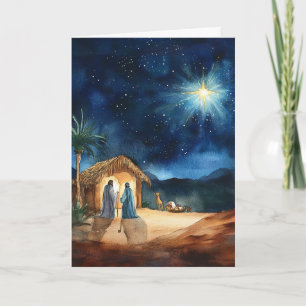 Carte Nativité aquarelle avec étoile de Noël