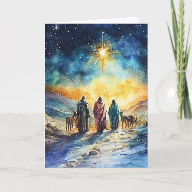 Carte Nativité de l'aquarelle serène avec l'étoile de No (Devant)
