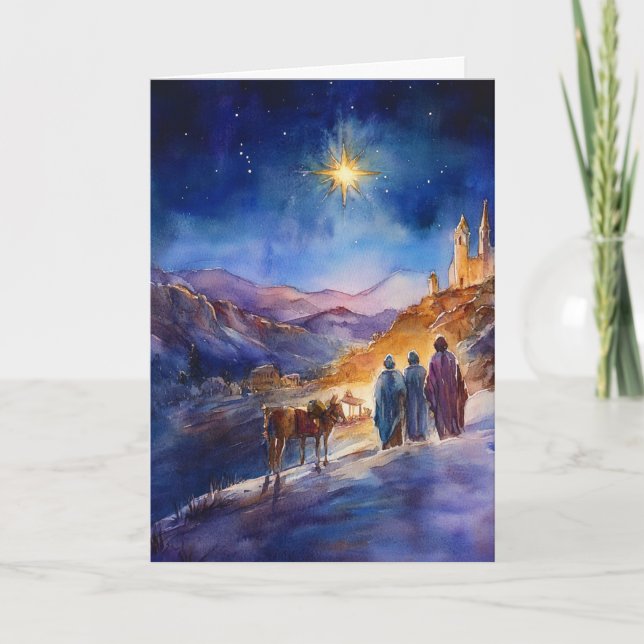 Carte Nativité de l'aquarelle traditionnelle avec les ho (Devant)