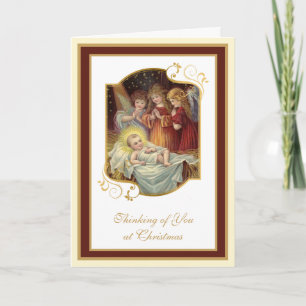 Carte Nativité vintage Jésus Anges religieux Noël
