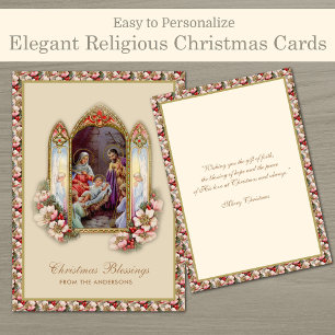 Carte Nativité vintage Jésus Marie Joseph Floral
