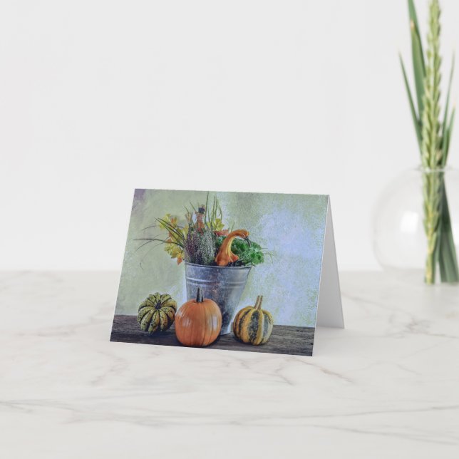 Carte Nature morte d'automne avec citrouilles, fleurs (Devant)