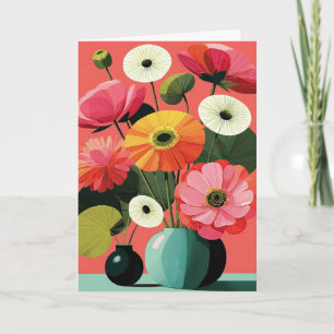 Carte Nature morte florale du milieu du siècle Bloom cor