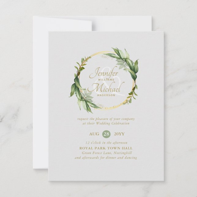 Carte Natures Love Greenery Wreath PHOTO Mariage Inviter (Devant)