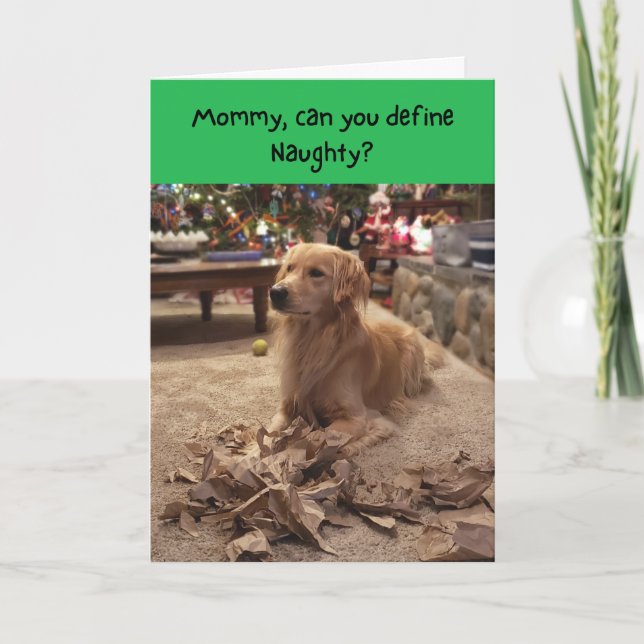 Carte Naughty Golden Retriever Shredever Papier Noël (Devant)