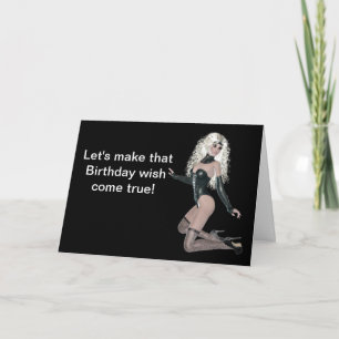 Carte Naughty Joyeux anniversaire avec une femme en cuir