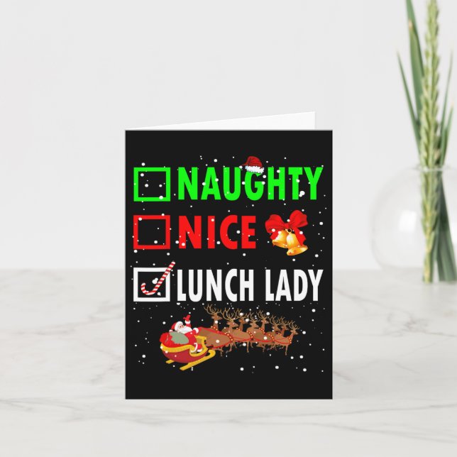 Carte Naughty Nice Lunch Lady Funny Noël Père Noël Lunc (Devant)