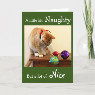 Carte Naughty Orange Tabby aux ornements de Noël