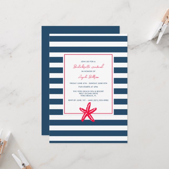 Carte Nautical Beach Bachelorette Week-end (Devant/Arrière en situation)