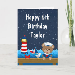 Carte Nautical Boy Bear Rouge et Marine Joyeux anniversa