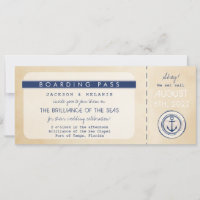 Nautical Cruise Ship Boarding Pass Mariage Invitat
