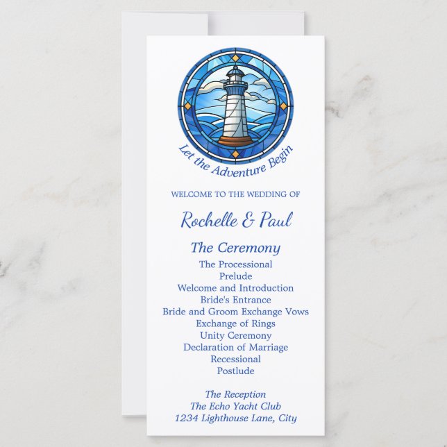 Carte Nautical Lighthouse Sailing Ocean Wedding Programm (Devant)
