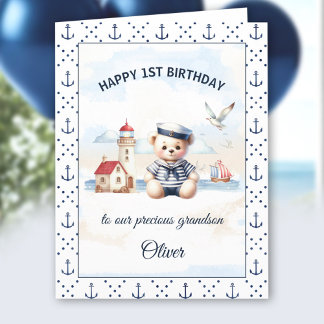 Carte Nautique marin mignonne ours 1er anniversaire garç