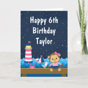 Carte Nautique Singe rose et Marine Joyeux anniversaire