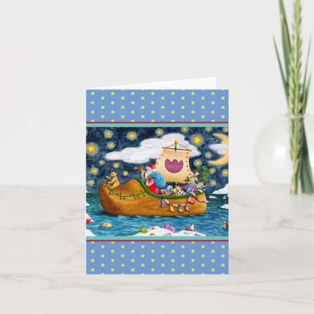 CARTE NAVIRE DE PÈRE NOËL SHIP, ICEBERG, BALEINE, TEDDY  (Devant)