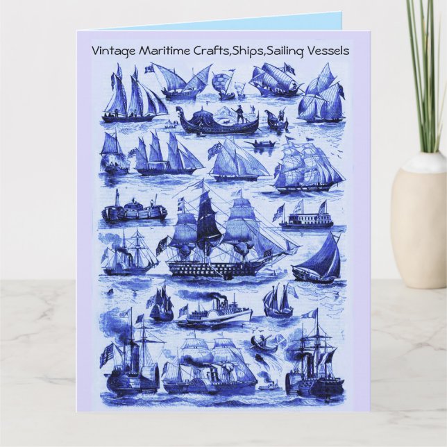 Carte NAVIRES BLEU VINTAGES, NAVIRES À VOILE Sceau de ci (Devant)