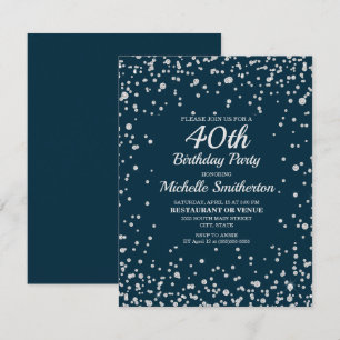 Carte Navy Blue Pailleté Argent Anniversaire 40 ans Femm